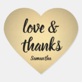 愛と黒感謝していと金ゴールドホイルありがフェイクとうございます ハートシール (正面)