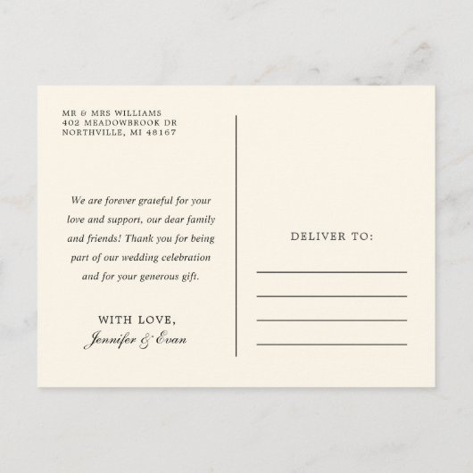 愛と黒感謝していの写真あり結婚がとう ポストカード (裏面)