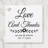 愛と黒感謝していタイポグラフィ花結婚の フェイバータグ (正面)