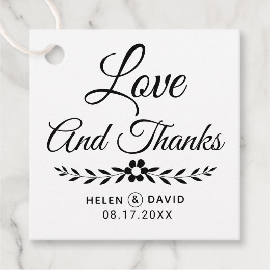 愛と黒感謝していタイポグラフィ花結婚の フェイバータグ (正面)