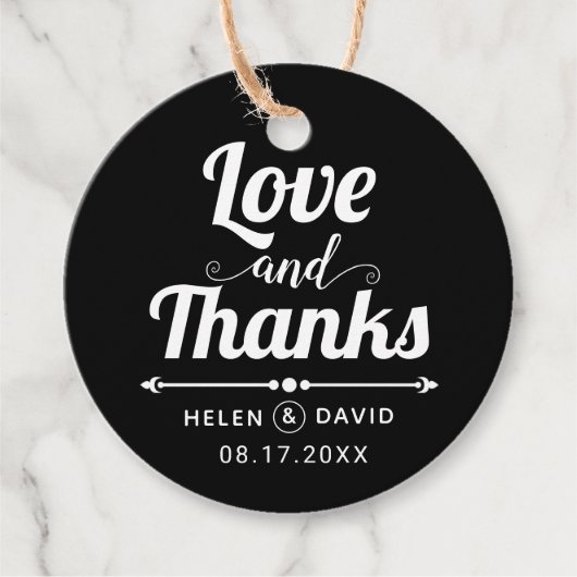 愛と黒感謝してい白タイポグラフィ結婚の フェイバータグ (正面)