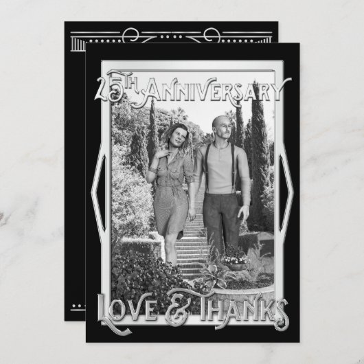 愛と25感謝してい周年記念のシルバあなたの写真 サンキューカード (正面/裏面)