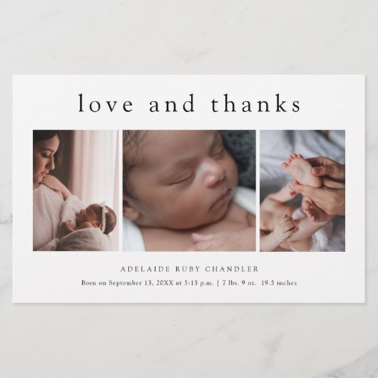 愛と3感謝していフォト新生児サンキューカード チラシ (正面)