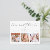 愛と3感謝していベビー写真誕生のお知らせ ポストカード (スタンド正面)