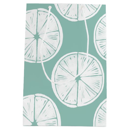 愛についてタコしよう |ティール（緑がかった色）ライムパターン ミディアムペーパーバッグ (裏面)