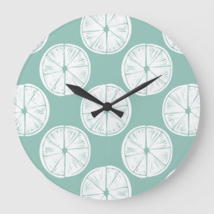 愛についてタコしよう  ティール（緑がかった色）ライムパターン ラージ壁時計