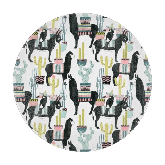 愛についてタコしよう |ラマとロバのパターン カッティングボード (正面)