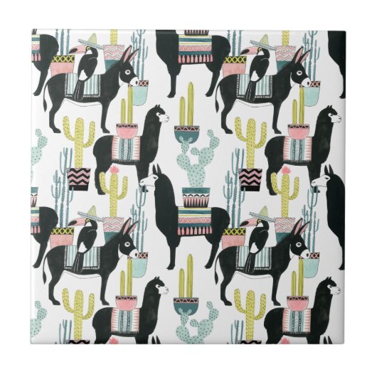 愛についてタコしよう |ラマとロバのパターン タイル (正面)