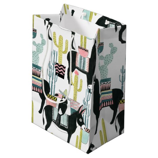 愛についてタコしよう |ラマとロバのパターン ミディアムペーパーバッグ (裏面アングル)
