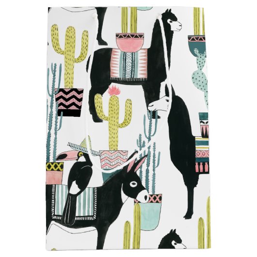 愛についてタコしよう |ラマとロバのパターン ミディアムペーパーバッグ (正面)