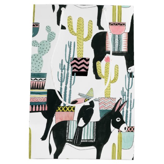 愛についてタコしよう |ラマとロバのパターン ミディアムペーパーバッグ (裏面)