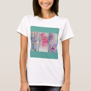 愛によっては花の水彩画のターコイズのTシャツが開花します Tシャツ