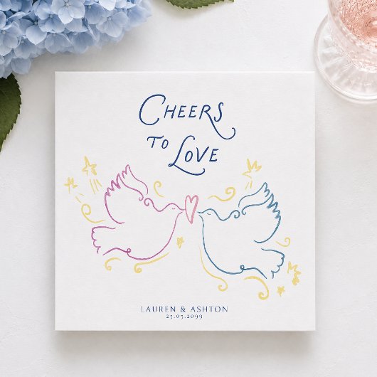 愛に乾杯　幻想的なイラストの結婚式  スタンダードカクテルナプキン