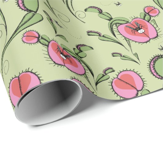 愛に刺さったかわいいグリーンビーナスフライトラップ ラッピングペーパー (ロールコーナー)