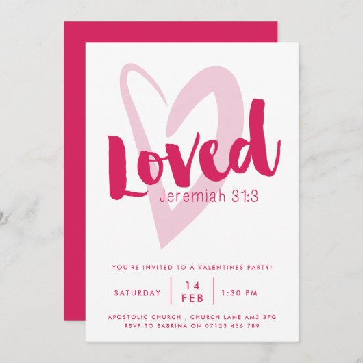 愛に満ちたクリスチャン バレンタインデーパーティーの招待状 招待状 (正面/裏面)