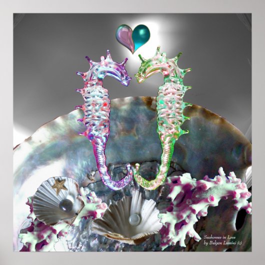 愛に満ちたタツノオトシゴ、ピンクと白の真珠の母 ポスター (正面)