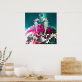 愛に満ちたタツノオトシゴ、ピンクと青とターコイズの真珠の母 ポスター (キッチン)