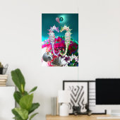 愛に満ちたタツノオトシゴ、ピンクと青とターコイズの真珠の母 ポスター (ホームオフィス)