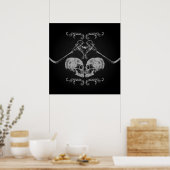 "愛に満ちたドクロ" ヴィンテージ ドクロ ブラック ウェディング ポスター (キッチン)