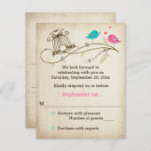 愛に満ちた不思議な鳥たちのウェディング・返信カード 招待状 (正面/裏面)