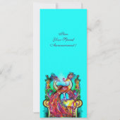 愛に満ちた孔雀 , 赤 青 ターコイズ 緑 招待状 (裏面)