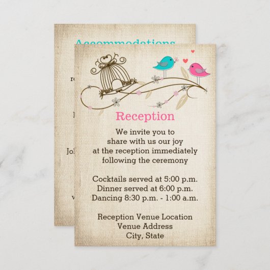 愛に満ちた幻想的な鳥たちのウェディング エンクロージャーカード エンクロージャーカード (正面/裏面)