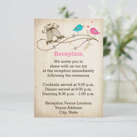 愛に満ちた幻想的な鳥たちのウェディング エンクロージャーカード エンクロージャーカード (スタンド正面)