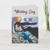 愛に満ちた結婚式のカップルを描いた幻想的なアート カード (正面)