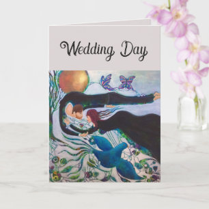 愛に満ちた結婚式のカップルを描いた幻想的なアート カード