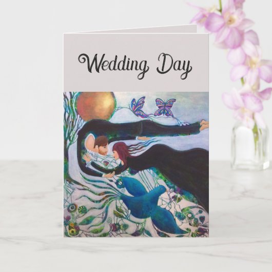 愛に満ちた結婚式のカップルを描いた幻想的なアート カード (蘭)