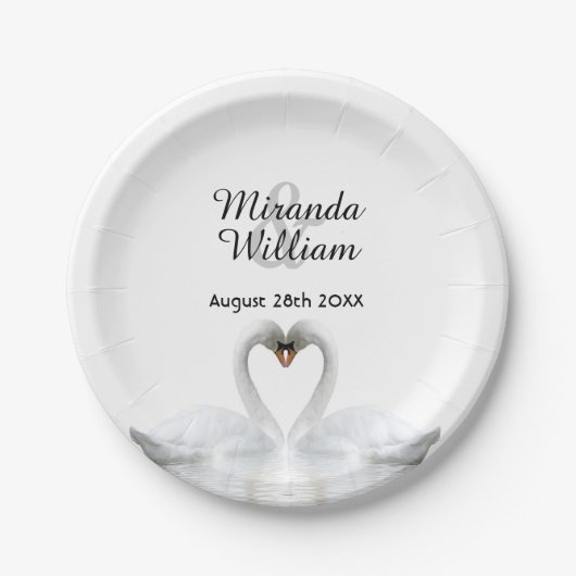愛に満ちた結婚式の白い優雅なスワン ペーパープレート (正面)