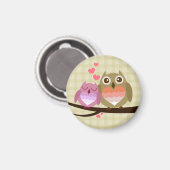 愛に満ちた、かわいいフクロウのカップルハート マグネット (正面/裏面)