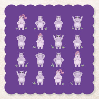 愛に落ちたカバたち - かわいいカバのキャラクター ペーパーコースター