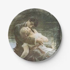 愛に酔う若いカップル（ボートでのキス） ペーパープレート