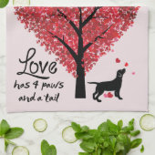 愛に4つの足および尾犬の恋人のバレンタインがあります キッチンタオル (折り畳み)