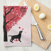 愛に4つの足および尾犬の恋人のバレンタインがあります キッチンタオル (四つ折り)