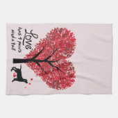 愛に4つの足および尾犬の恋人のバレンタインがあります キッチンタオル (横)