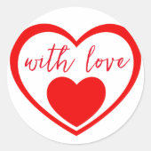 愛のある赤いハート ラウンドシール (正面)