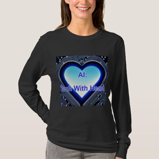 愛のあるAIテクノロジー 女性用ロングスリーブ ブラック Tシャツ (正面)