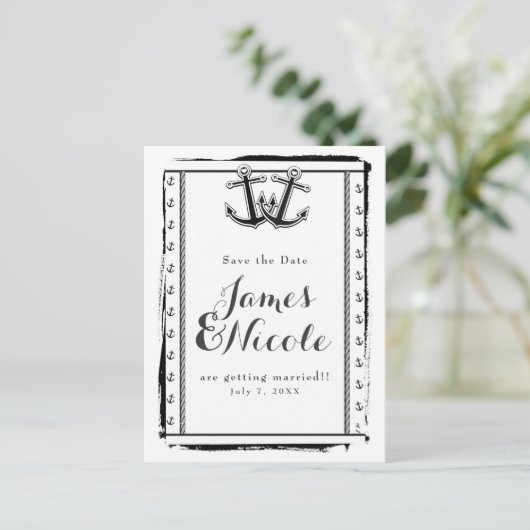 愛のいかり航海のビーチ結婚式日付を保存 案内ポストカード (スタンド正面)