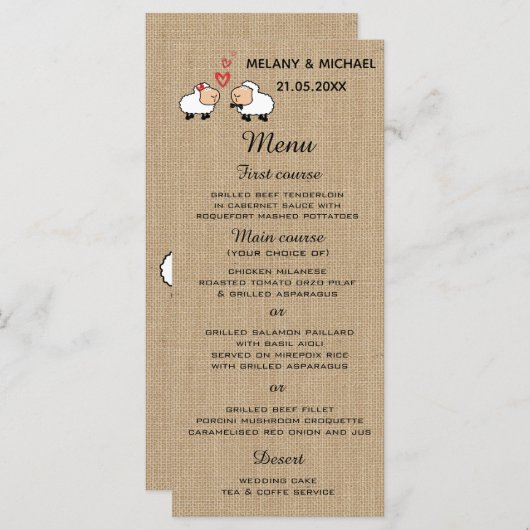 愛のおもしろいラップの可愛い漫画の羊メニューカード メニュー (正面/裏面)