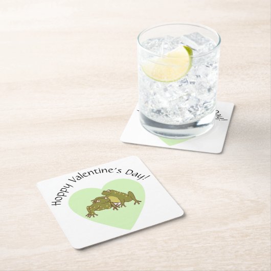 愛のおもしろい中でバレンタインデーかわいいカエル スクエアペーパーコースター (インサイチュ)