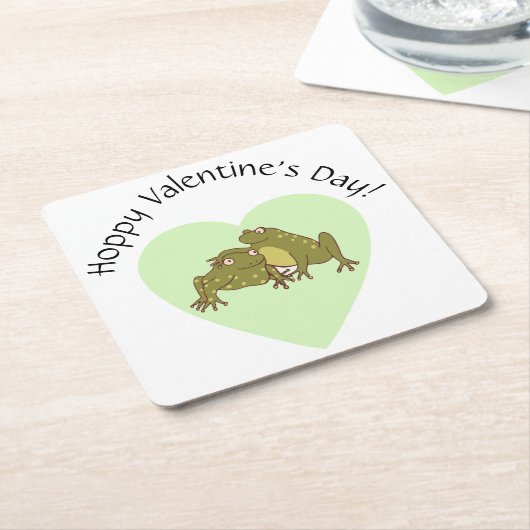 愛のおもしろい中でバレンタインデーかわいいカエル スクエアペーパーコースター (アングル)