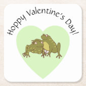 愛のおもしろい中でバレンタインデーかわいいカエル スクエアペーパーコースター (正面)