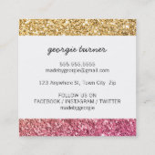 愛のかわいい包装で作られたグリッター金ゴールドピンク スクエア名刺 (裏面)