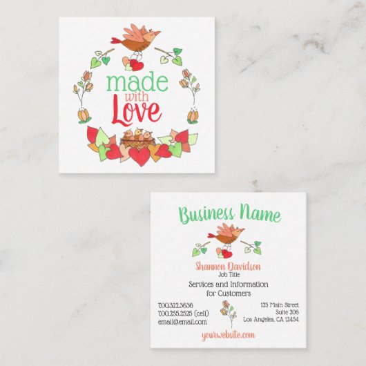 愛のかわいい巣の中の母とベビーの鳥たち|過去記事 スクエア名刺 (正面/裏面)