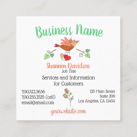 愛のかわいい巣の中の母とベビーの鳥たち|過去記事 スクエア名刺 (裏面)