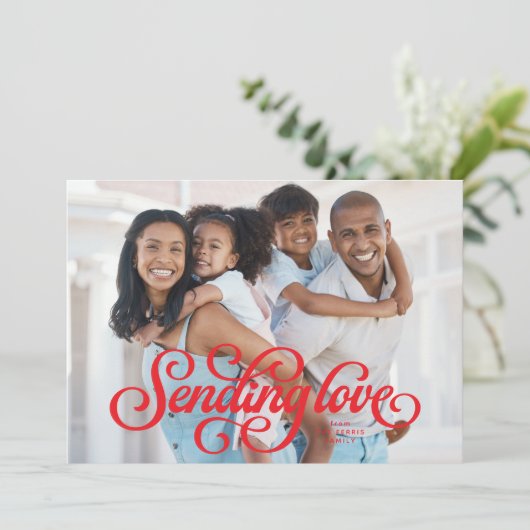 愛のかわいい赤1枚の写真バレンタイン シーズンカード (スタンド正面)