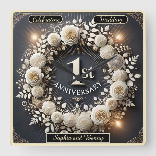 愛のための洗練されたペーパーリース スクエア壁時計 (正面)