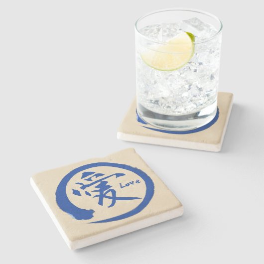 愛のための青いensoの円|の日本のな漢字の記号 ストーンコースター (横)